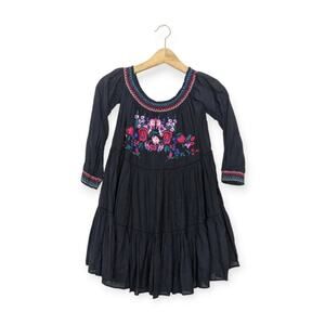 Free People Black Sun Beams Embroidered Off the Shoulder Mini Dress